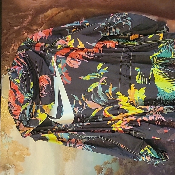 SOLD Nike Men's Sportswear NSW black rain jacket Palm Floral Print AR1598-386 - Picture 10 of 13
